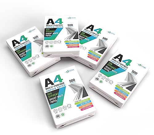 Multi-Purpose A4 Paper Office Bright White Printer Copier Paper 5 Reams (2500 Sheets) 80gsm Multifunction Laser Inkjet Paper (5 Reams)