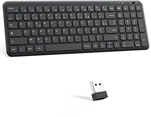OMOTON Clavier sans Fil USB 2.4 Ghz, Clavier AZERTY sans Fil Silencieux pour Windows 11/10/8/7, PC, Ordinateur Bureau/Portable, 12 Raccourcis Multimédias, Ultra-Mince, Noir