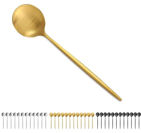 Bestdin Cucchiai 12 pezzi, squisito set di cucchiai da minestra 12 cm (4,7 pollici), cucchiaio da caffè in oro opaco, cucchiaio da espresso in acciaio inox per ristoranti, lavabile in lavastoviglie