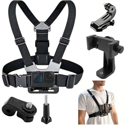 Ogetok Soporte Ajustable para Arnés de Correa para el Pecho para Teléfono Móvil, Soporte para Clip de Correa para el Pecho para Teléfono Celular Compatible con iPhone, GoPro Hero, dji Osmo, Negro