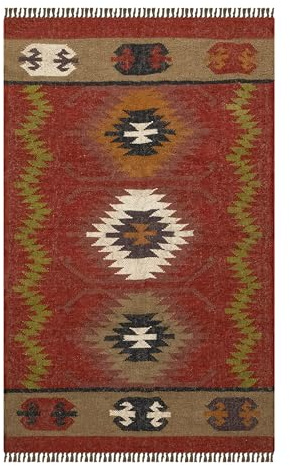 Reversible Kilim Area Rug 3x5 Southwestern Wool Jute Geometric Design Multicolor Hand Woven Rug Thick 0.19 Flatweave Carpet Indoor Outdoor Rugs for Bedroom Enterway Kitchen