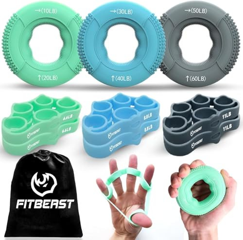 FitBeast Griffkrafttrainer, Fingertrainer, Unterarmstärker 9-teiliges Set, Gezielte Kraft Handmuskeltrainer, Entlastungs & Erholung (Grün)