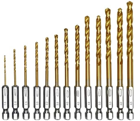 MEETOZ 13 PCS Hex Shank Drill Bit Set, Titanium Twist Drill Bit Set,Premium Titanium Impact Hex Drill Bits for Wood, Steel, Metal, Plastic, Quick Change Design (1/16”-1/4”)