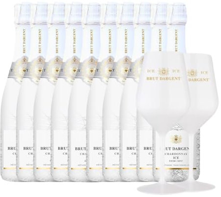 Brut Dargent Ice Chardonnay | 10 Flaschen + 2 limitierte Acryl Gläser gratis | Exquisite Schaumwein-Selektion | Perfekt für Feierlichkeiten | 750ml pro Flasche | Luxus Genusspaket