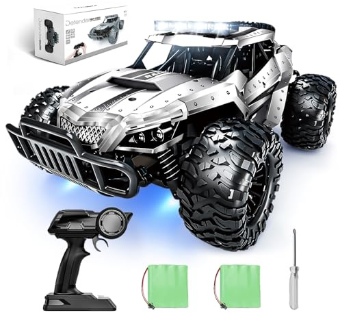 Tecnock Remote Control Cars for Kids Adults, 1:16 Scale 25km/h All Terrain Monster Truck, 2.4GHz Off-Road RC Car with Headlights & Chassis Lights, 2 Batteries for 60min Play, Toys Gifts for Boys Girls