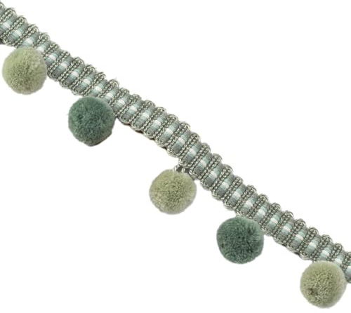 1 m pompompomborte för pyssel 6 cm brett pom pomsband, trimtofs bård fransar poms franskant dekorband dekorkant, tofs band för sömnad hantverk kläder, gardiner sömnad dekoration, grön