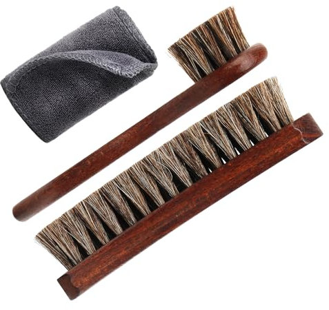 LYSSRA 3-Piece 100% Horse Hair Shoe Brush Kit Premium Dauber Applicators Leather Care Cleaning Set with Polishing Brushes and Cloth for Leather Suede Shoes Boots Bags Cars Cleaning Polishing
