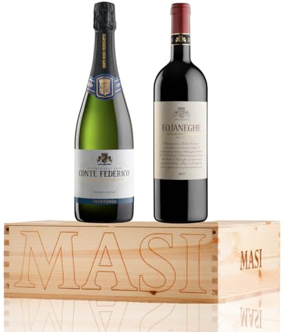 BOSSI FEDRIGOTTI | Pack exclusif ICONICI TRENTINI | CONTE FEDERICO 2020 Trento DOC Riserva Metodo Classico, FOJANEGHE 2017 Vigneti delle Dolomiti IGT Rosso | 2x750 ml |Caisse en bois