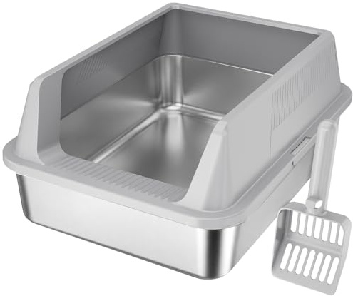 Lifewit Stainless Steel Cat Litter Box for Kitty, 17.7× 13.8× 8.3, Gray