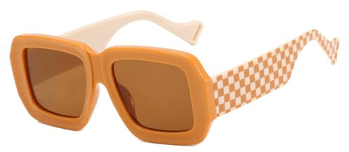 DENUVI Lunettes de soleil Jelly Color pour femme, oversize, style punk, protection UV400, idéales pour les sports de plein air comme la course à pied et le vélo, coloris orange à grille marron.