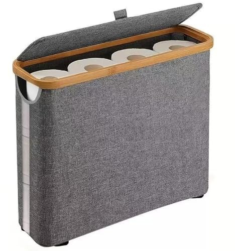 Takingup Contenitore per Carta igienica con Coperchio 17, 7x13, 8x5, 9 Pollici Contenitore Impermeabile per Carta igienica per autoportante con Cornice in bambù e Finestra - Bagno