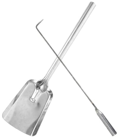 Set Pelle à Charbon pour Cheminée 2 Pièces en Acier 45 Argenté | Tisonnier Inclus, Contrôle du Foyer, Usage Intérieur, Compatible Poêle à Bois, Design Élégant, à Maison