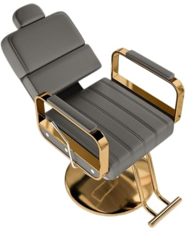 Tungt Svart Guld Frisörstol, Liggande Hydraulisk Salongstol 360 Svängbar med Avtagbar Nackstöd,Gray,C