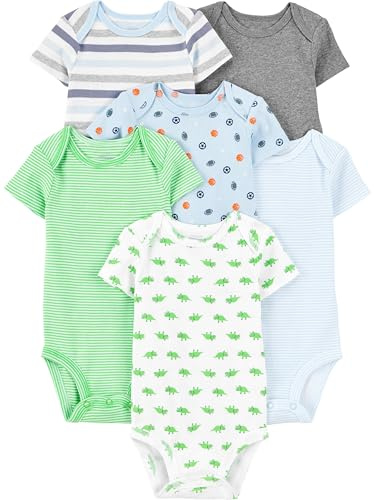 Simple Joys by Carter's Body de Manga Corta Bebé Niño, Pack de 6, Multicolor/Deportes/Dinosaurio/Rayas, 0 meses