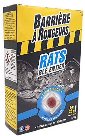 BARRIERE A RONGEURS Appât céréales Contre Les Rats, Prêt à l'emploi, 150 g, BARACER150, Noir