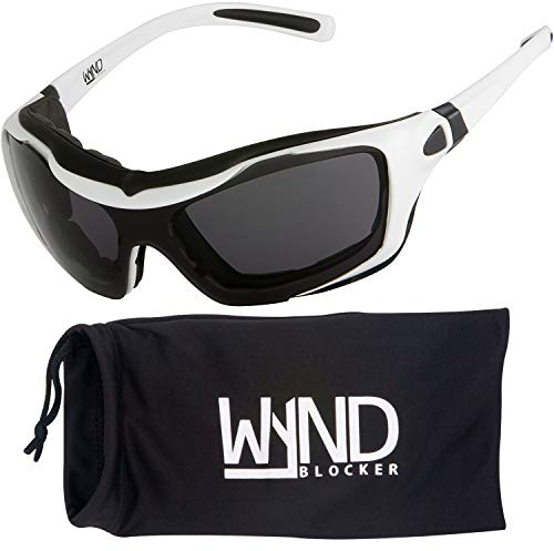 WYND Blocker Large Motorcycle Riding Glasses Extreme Sports Wrap Sunglasses, White, Smoke
