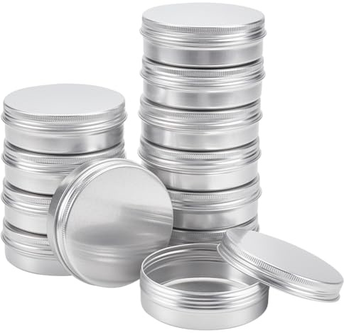 BENECREAT 12 Pack 100ml Lata de Aluminio Caja de Aluminio Redondas con Tapa de Rosca Contenedores Metálicos - Ideal para Almacenar Especias, Dulces, Té o Pastillas (Platino)