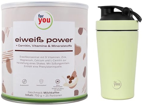 for you Power Eiweiß Milchkaffee 750g + Gratis Shaker – Mehrkomponenten Eiweißpulver nach Dr. Strunz mit L-Carnitin | Eiweißshake für Muskelaufbau & Regeneration | Sehr gut löslich