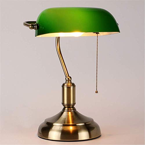 Lampada da tavolo studio ufficio retro illuminazione lampada da comodino tradizionale verde vetro spesso paralume placcatura ottone antico base metallica banchi lampada da tavolo E27 con switch