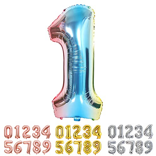 Ponmoo Foil Balloon Number 1 Gradient Blue, Giant Numbers 0 1 2 3 4 5 6 7 8 9 10-19 20-29 30-39 40-49 50-60-70-80-90-100, Large Balloons for Wedding Anniversary Birthday Party Decoration