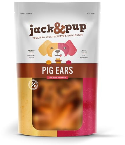 Jack&Pup Whole Pig Ears for Dogs - All Natural Single Ingredient Extra Thick Large Pigs Ears - Premium Dog Pig Ear Treats - Natural Dog Pork Chews; Excellent Rawhide Alternative (10 Pack)