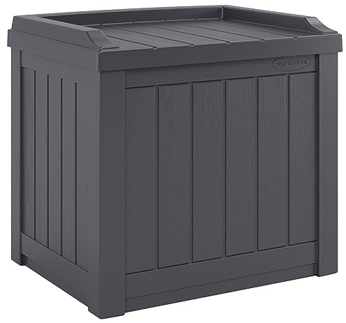 Suncast Small Deck Box Storage w/ Bench Seat for Indoor & Outdoor Use, 22 Gal., Cyberspace