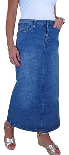 icecoolfashion Maxi Jupe Longue en Jean pour Femme Denim Très Extensible Bleu Moyen délavé 38-50 (40)