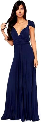 Infinity Kleid, Ballkleid, Brautjungfernkleid, Gr. 42-48 viele Farben Wickelkleid lang, 70 Verschiedene Wickelarten, Convertible Dress, Brautkleid, Bridesmaid, one Size, Stretch (Dunkelblau 2)