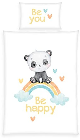 Herding Baby Best Flanell-Bettwäsche Regenbogen Panda, MADE IN GREEN by OEKO TEX, Kopfkissenbezug 40 x 60 cm mit Hoteleinschlag, Bettbezug 100 x 135 cm mit Knopfverschluss, Baumwolle, Flanell