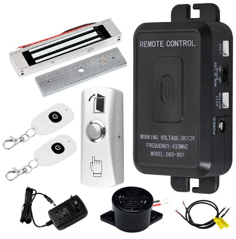 FUSYTULY Kit Complet de Système de Contrôle d'accès sans Fil 433MHz Télécommande Ouvre Porte + 180KG/ 350lbs Serrure électromagnétique + 30 Mètres émetteur à Distance