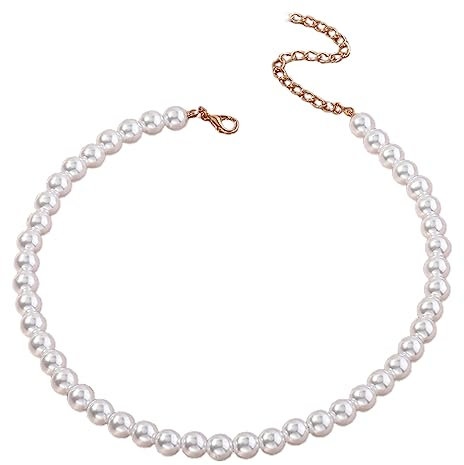 LuLiyLdJ 1 Packung Damen-Perlenketten, kurze runde Kunstperlenketten, Herren-Perlenketten, Braut-Hochzeits-Perlenweiß-Halsketten