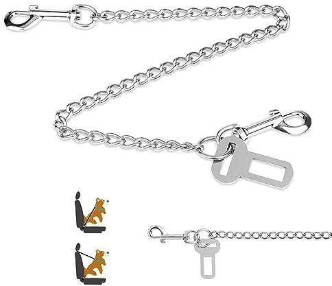 EFUTURETIME Cintura di Sicurezza per Cani Auto 65cm, Cintura Cane Auto Antimorso in Acciaio Inox 304, Guinzaglio Auto per Cani 3 in 1 per Fibbia Cintura di Sicurezza, Bagagliaio e ISOFIX