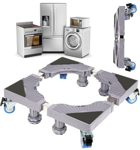 Joparri Lavadora Base Ajustable Universal Base Base Base Soporte de Lavadora con 8 Pies y 4 Ruedas, Tamaño Ajustable 46-68 cm