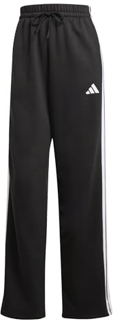 Adidas Damen Essentials 3-Stripes Open Hem Fleece Pants, Black/White, XL