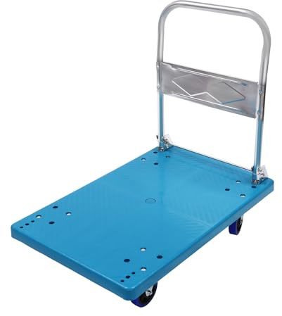 Carretilla de plataforma plegable, capacidad de carga de 300 kg, con 2 ruedas orientativas delanteras, 2 ruedas universales traseras, color azul