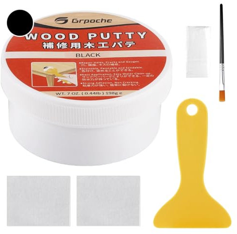Holzkitt 198g Holzspachtelmasse, Holz Reparaturset Füllmasse zum Reparieren von Holzschäden Kitt für Holz Türverkleidung Restore Tischschrank Böden Holzloch Schnelltrocknend Rissbeständig (Schwarz)