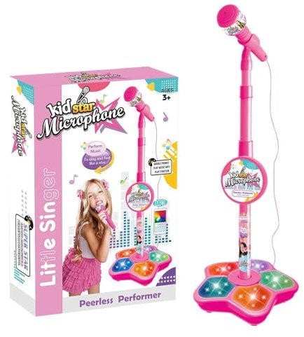 Stand Up Microphone with Adjustable Stand, Child Microphone Karaoke Machine Sing Musical Toy Girls Party Pastime (red)