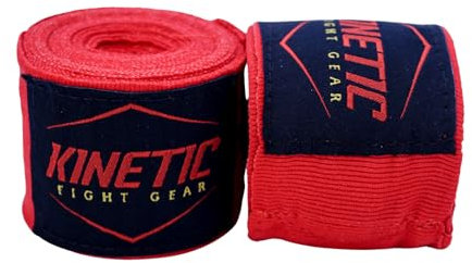 Kinetic Boxbandagen - Premium Handbandagen für Herren, Frauen, Kinder - Perfekt für Boxen, Kickboxen, Muay Thai, Fitness - Halbelastisch mit Daumenschlaufe - Atmungsaktiv - rot, 3,5m