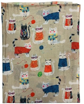 Walniverse Warmer Winterschal mit niedlichem, buntem Katzenmotiv – Geschenkidee für Frauen und Tierfreunde, 200x70 cm (Beige)