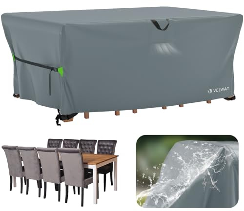 Velway Abdeckung Gartenmöbel Wasserdicht 242x162x71cm - Rechteckig Schutzhülle Winddicht Loungemöbel Abdeckung Abdeckhauben für Gartentische Sitzgruppe Terrassenmöbel - Grau