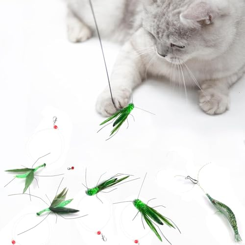 Hjvvr 5 juguetes para gatos, juguetes de plumas de gato, juguete de juguete para gatos, insectos simulados para gatos (no incluye carretera)