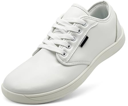 maxvinci Barfußschuhe Damen Herren PU Leder Breite Barfuss Schuhe Sneaker Minimalistische Leicht Turnschuhe Walking Schuhe(White 273)