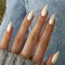KQueenest Chrome Press On Nails - Glitzer Milch Weiß Nägel zum Aufkleben Mittel Mandel, Sparkle Bling Fake Nails Künstliche Fingernägel zum aufkleben, Glasiert Acryl Nägel für Frauen, 24 Stück