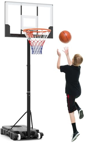 GYMAX Basketballständer Outdoor, verstellbare Korbhöhe 100-212 cm, Mobile Basketballanlage mit Rollen & befüllbarer Basis, tragbarer Basketballkorb mit Ständer für Kinder & Jugendliche