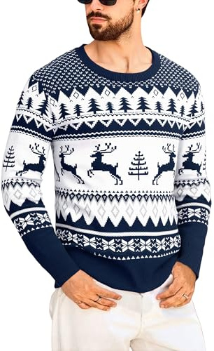 Marvmys Pulls pour Hommes Sauteur Noël Pullover Tricoté en Forme D'élan Moche Chandail Col Rond Manches Longues Sweater Christmas S-XXL