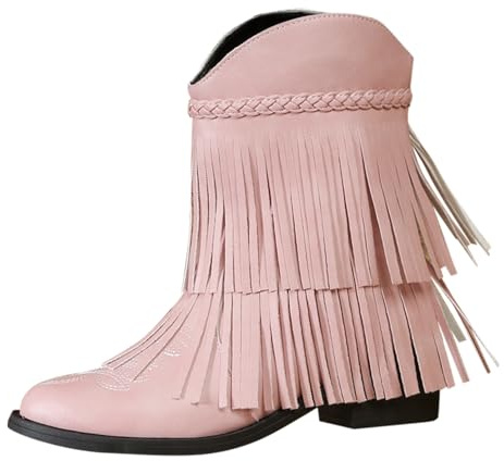 Generisch Chelsea Boots - Stivaletti da donna piatti, con tacco basso, con frange, con plateau, Colore: rosso, 36 EU