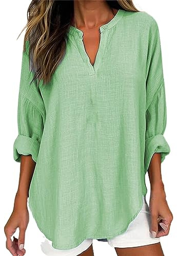 Uwdiohq T Shirt Femme en Coton À Manches Longues Et Col Carré Plissé pour Femmes (Green, L) Chemisier De Noel Pull Chic Chemise Dentelle Fluide Taille S Tee Fluo Womens Shirts and Blouses UK