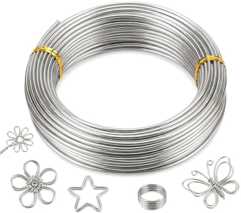 jwtyu 30m Fil de fer Souple Loisir Creatif Argent Fil Aluminium 2mm pour Les Travaux Manuels Les Sculptures l'artisanat d'art la Décoration les Bijoux les Couronnes les Plantes en Pot etc