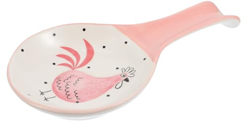 Housoutil Soporte de Cerámica para Cucharas Rosa, Portacucharas Práctico y Decorativo para Cocina, Estante para Utensilios, Reposacucharas Adecuado para Uso en Restaurante y Hogar