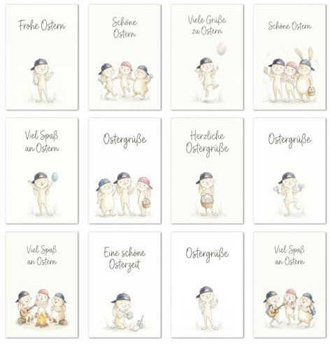 Edición Seidel set de 12 tarjetas de felicitación de Pascua con sobre. Tarjeta de Pascua plegable. Tarjeta con saludos de Pascua: ¡Felices Pascuas! primavera colorida conejo de Pascua (SW026).
